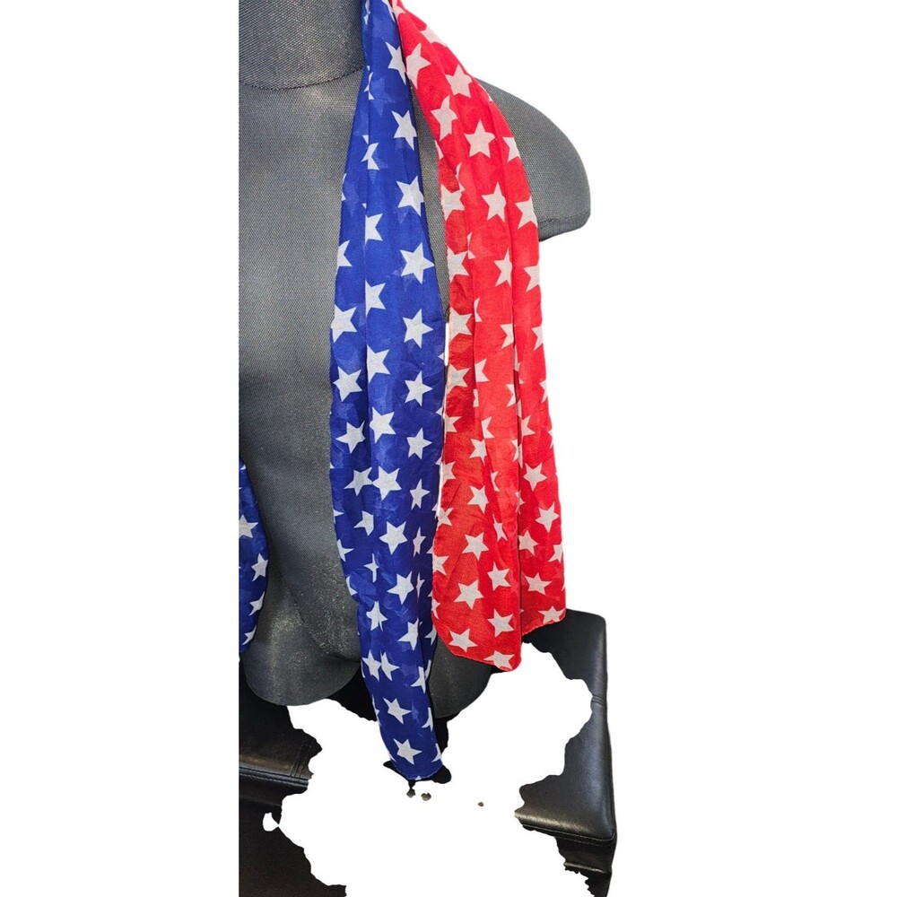 USA Flag Scarf Patriotic Stars Sheer 5.5 Feet Each Blue Red - Picture 3 of 3